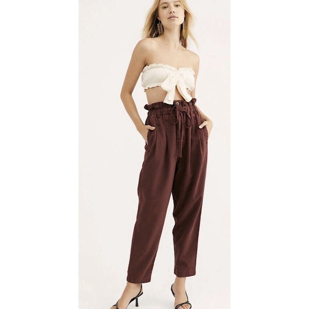 Women’s Free People Margate Pleated Trouser Pants Small Panther Rose NWT New